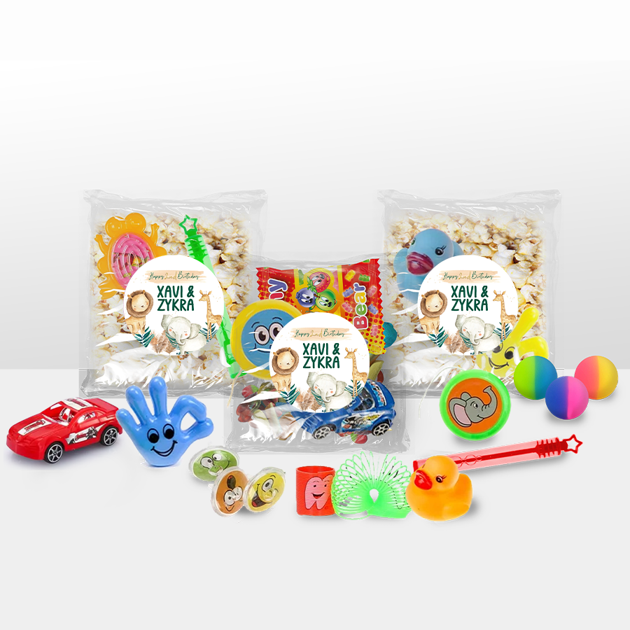 Gepersonaliseerde Safari snoep en popcorn speelgoed traktatie