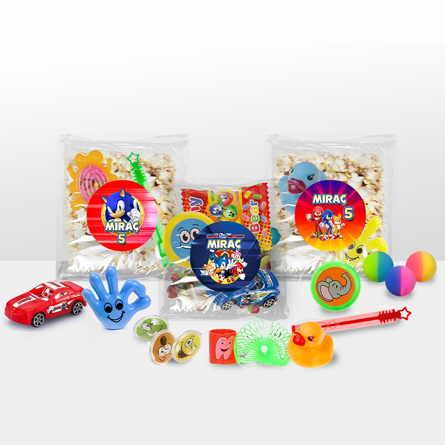 Gepersonaliseerde Sonic snoep en popcorn speelgoed traktatie