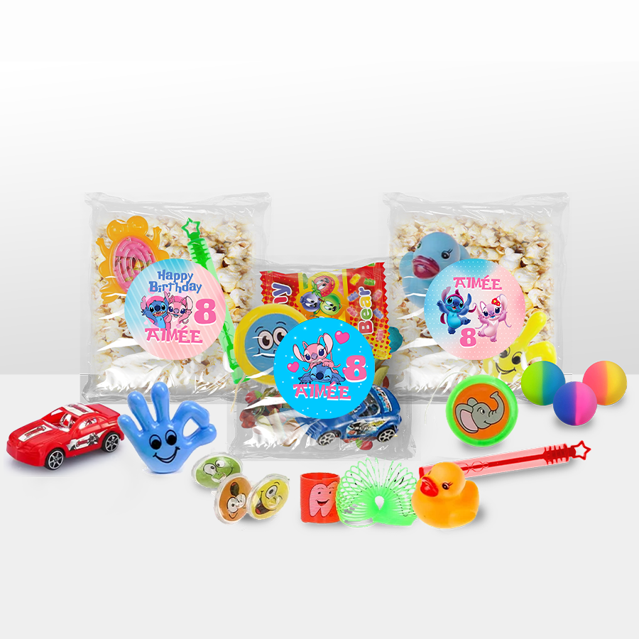Gepersonaliseerde Stitch snoep en popcorn speelgoed traktatie