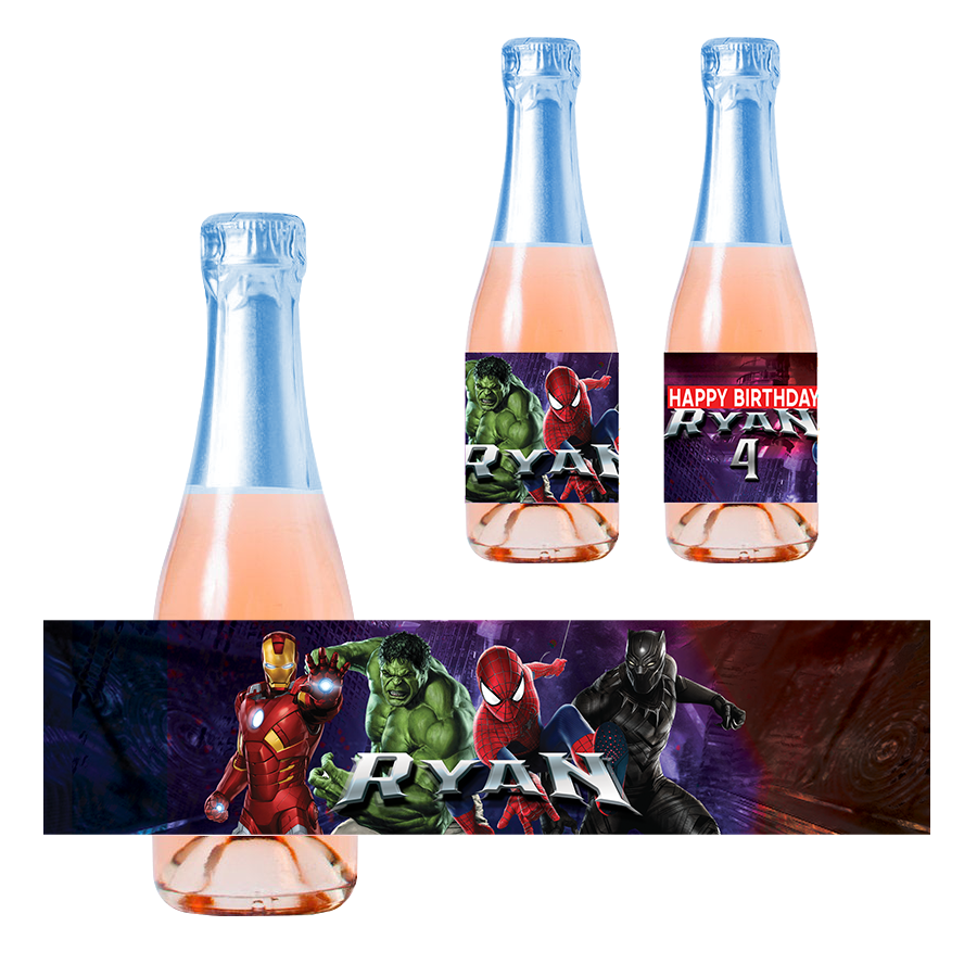 Gepersonaliseerde Marvel Kinder champagne / Bubbelsap labels