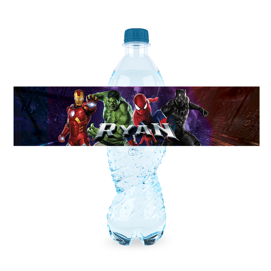 Gepersonaliseerde Marvel waterfles labels en stickers