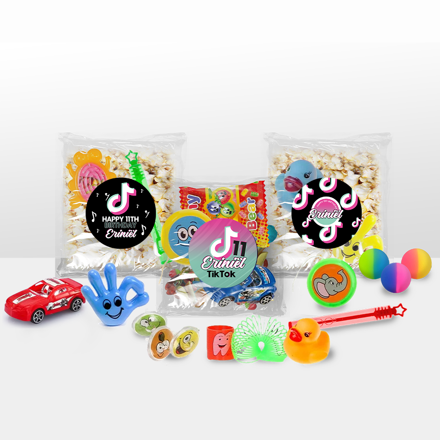 Gepersonaliseerde TikTok snoep en popcorn speelgoed traktatie
