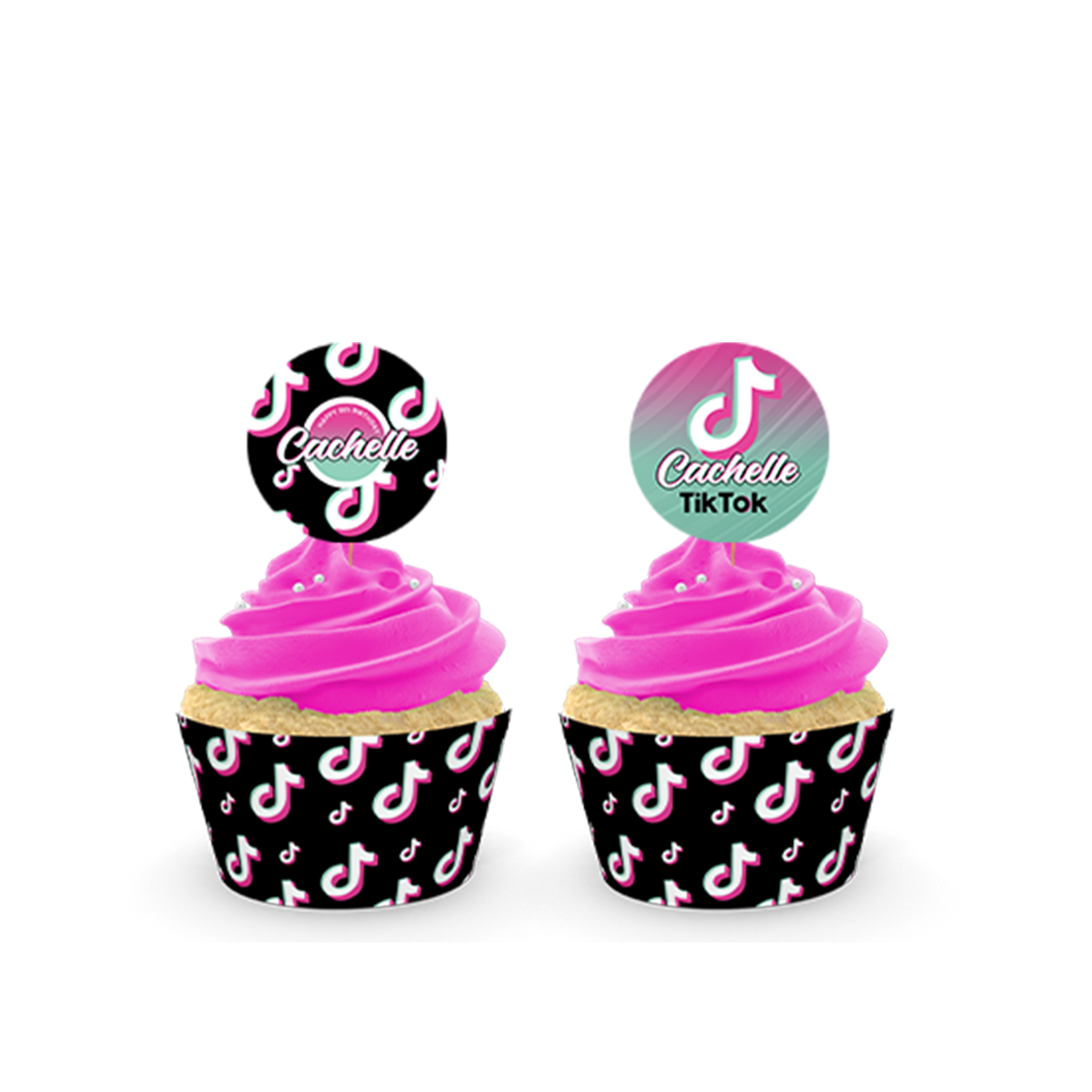 Gepersonaliseerde TikTok cupcake prikkers + omwikkeling