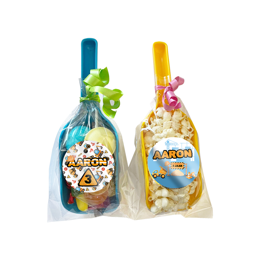 Gepersonaliseerde Graaf- en Bouwvoertuigen snoep en popcorn schepjes