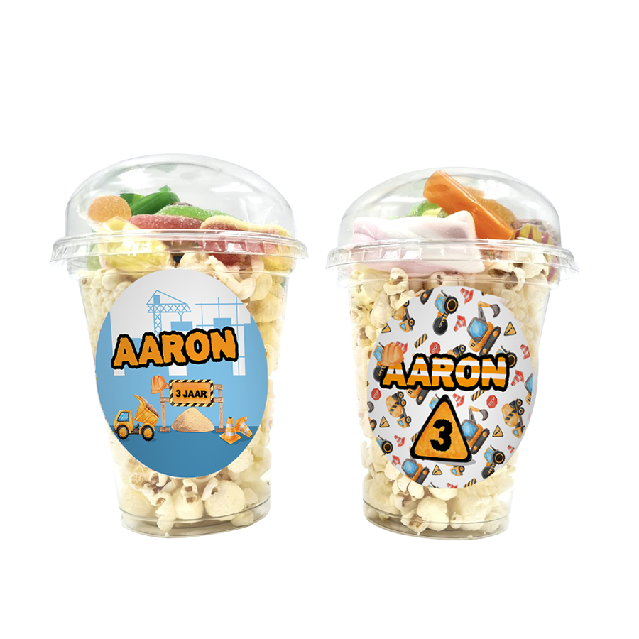 Gepersonaliseerde Graaf- en Bouwvoertuigen snoep en popcorn bekers