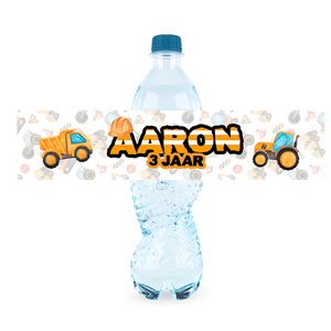 Gepersonaliseerde Graaf- en Bouwvoertuigen waterfles labels en stickers