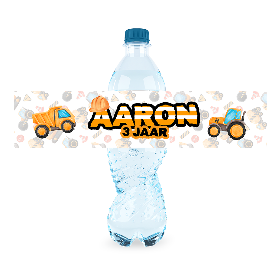 Gepersonaliseerde Graaf- en Bouwvoertuigen waterfles labels en stickers