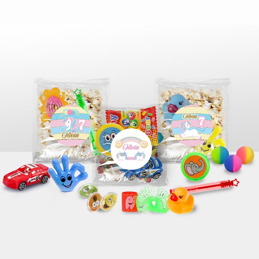 Gepersonaliseerde Unicorn Pastel snoep en popcorn speelgoed traktatie