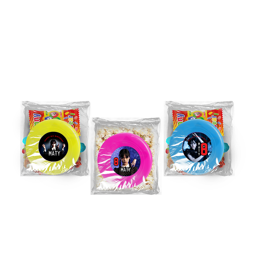 Gepersonaliseerde Wednesday snoep of popcorn frisbee zakjes