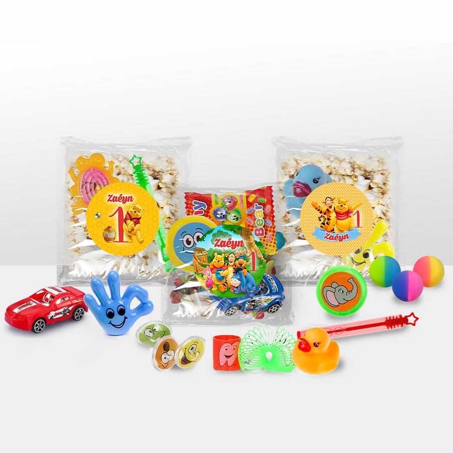 Gepersonaliseerde Winnie de Pooh snoep en popcorn speelgoed traktatie