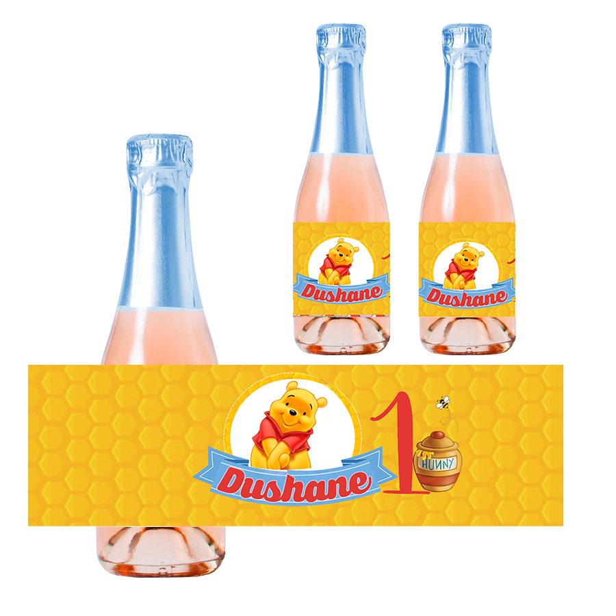 Gepersonaliseerde Winnie de Pooh Kinder champagne / Bubbelsap labels