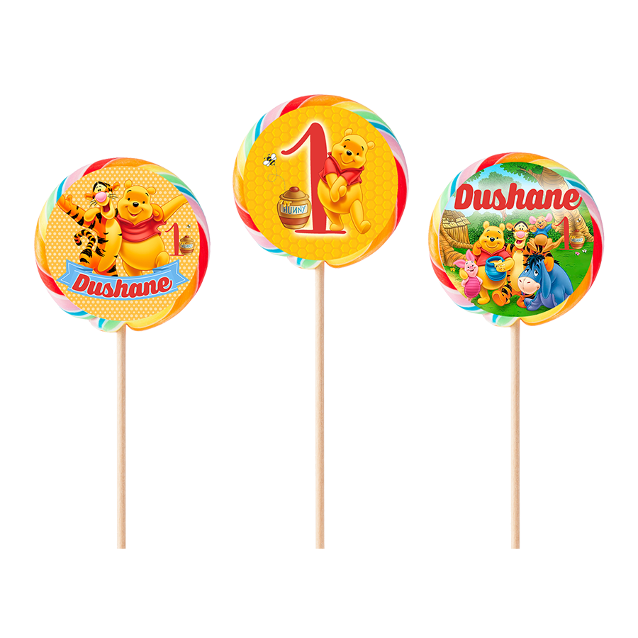 Gepersonaliseerde Winnie de Pooh ronde regenboog lollies