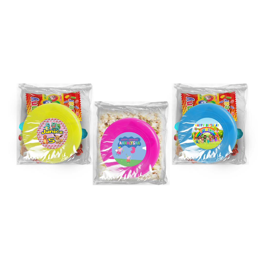 Gepersonaliseerde snoep of popcorn frisbee zakjes