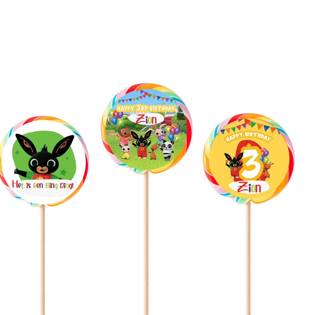 Gepersonaliseerde Bing Bunny ronde regenboog lollies