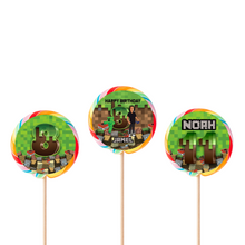 Afbeelding in Gallery-weergave laden, Gepersonaliseerde Minecraft ronde regenboog lollies
