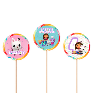 Gepersonaliseerde Gabby's Poppenhuis ronde regenboog lollies