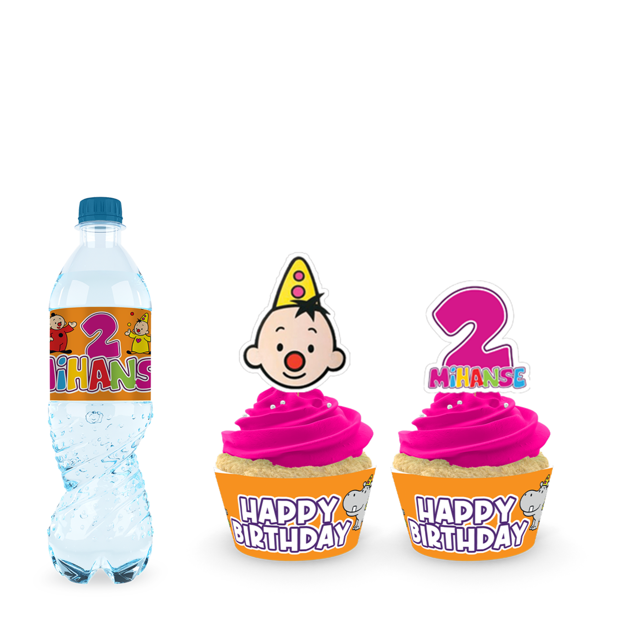 Bumba  waterfles labels en cupcake toppers