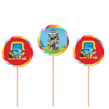 Afbeelding in Gallery-weergave laden, Gepersonaliseerde Pawty Time ronde regenboog lollies
