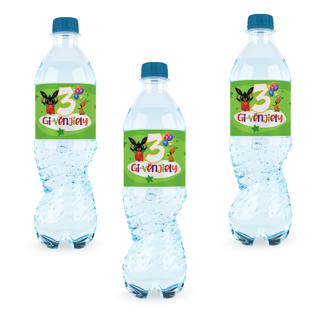 Gepersonaliseerde Bing Bunny waterfles labels en stickers