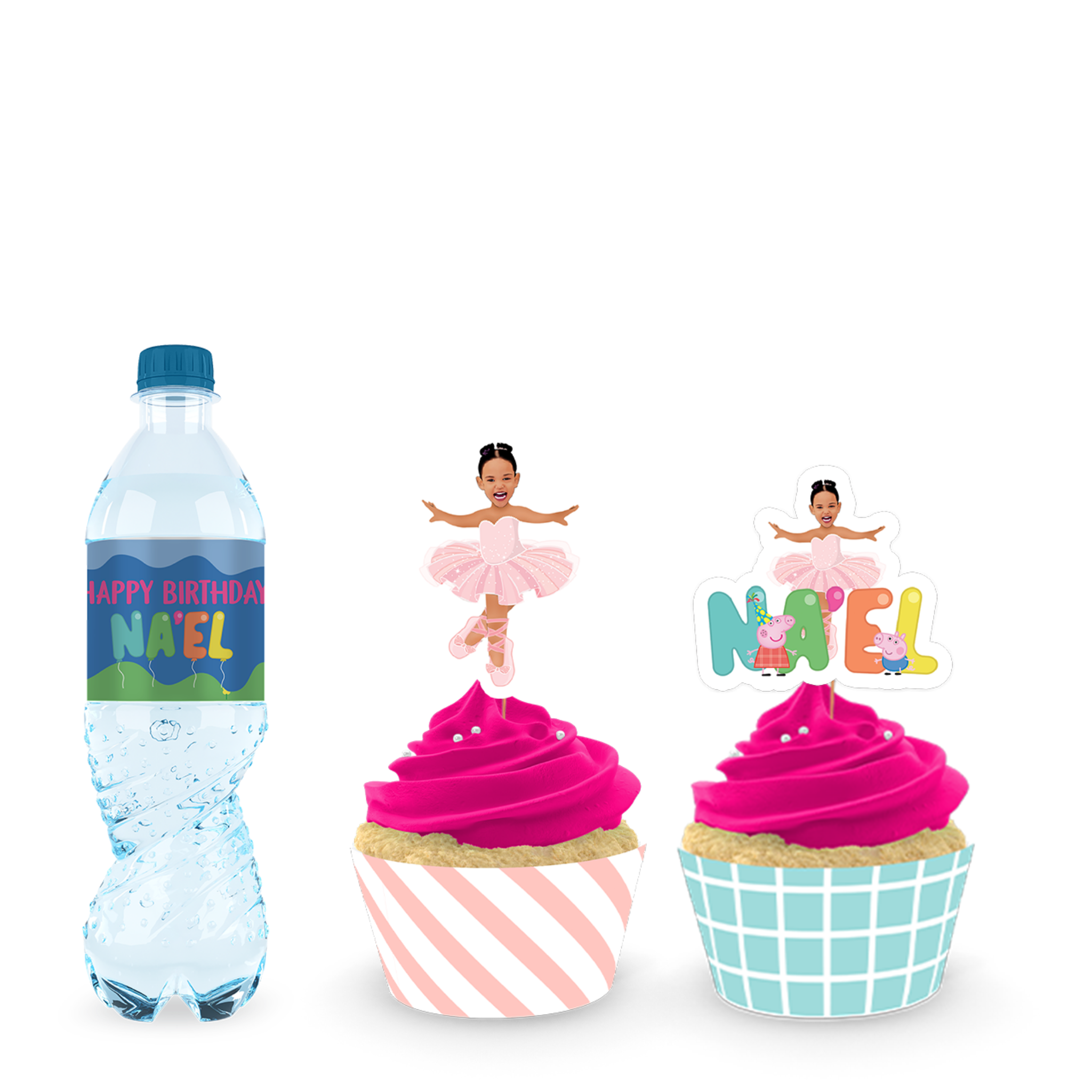 Peppa Pig waterfles en cupcake prikkers