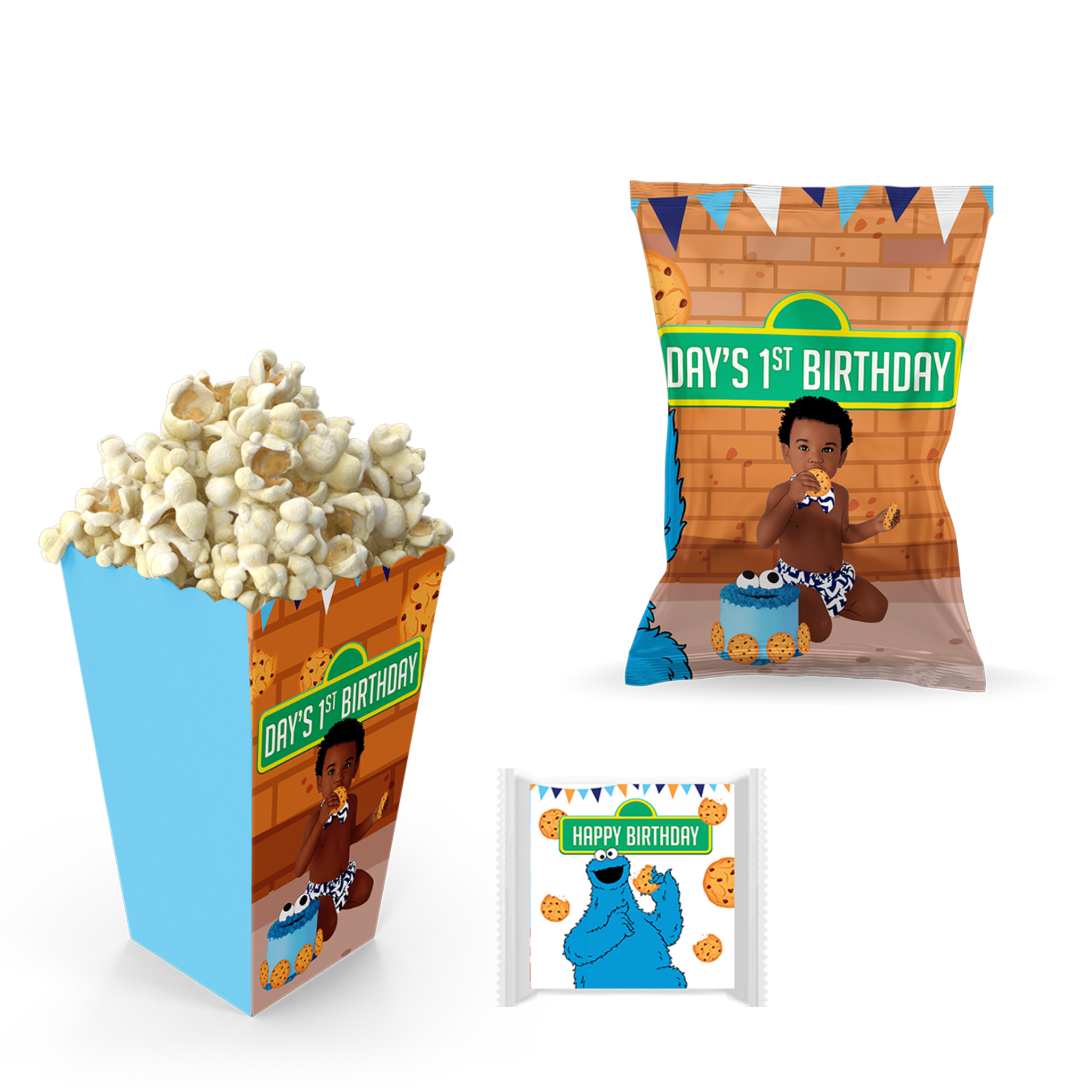 Koekie Monster popcornbak, chips en stickers