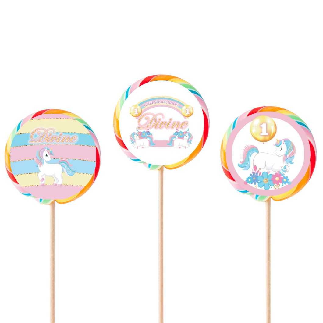 Gepersonaliseerde Unicorn ronde lollies