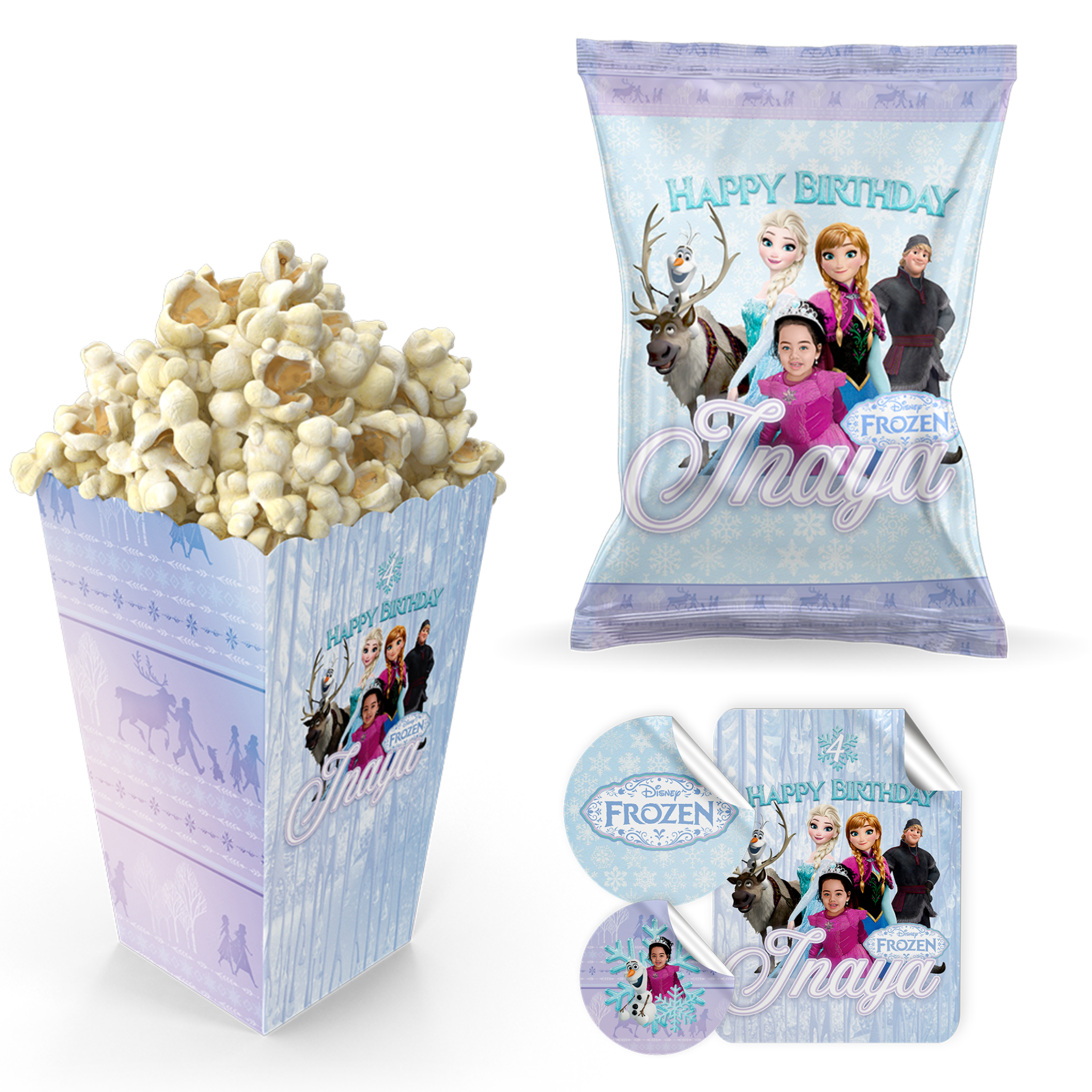 Frozen popcornbak, chips en stickers