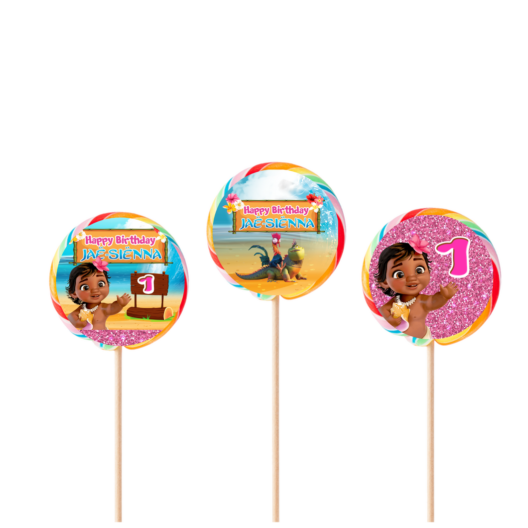 Gepersonaliseerde Moana Baby ronde regenboog lollies