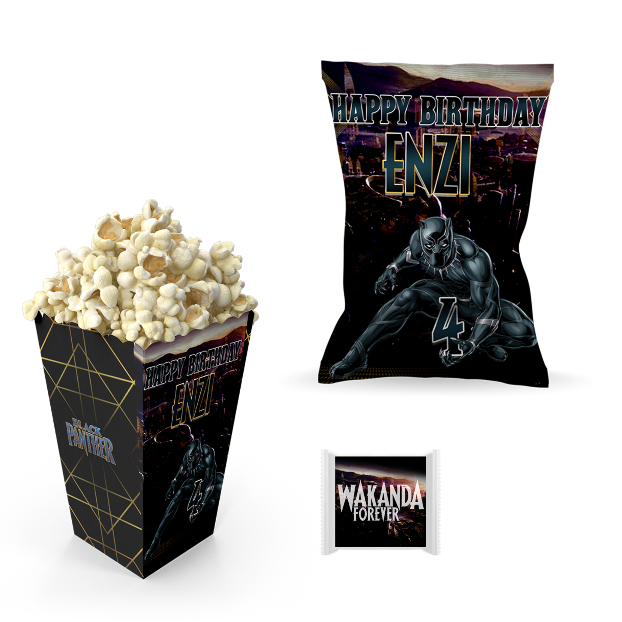 Black Panther popcornbak, chips en stickers