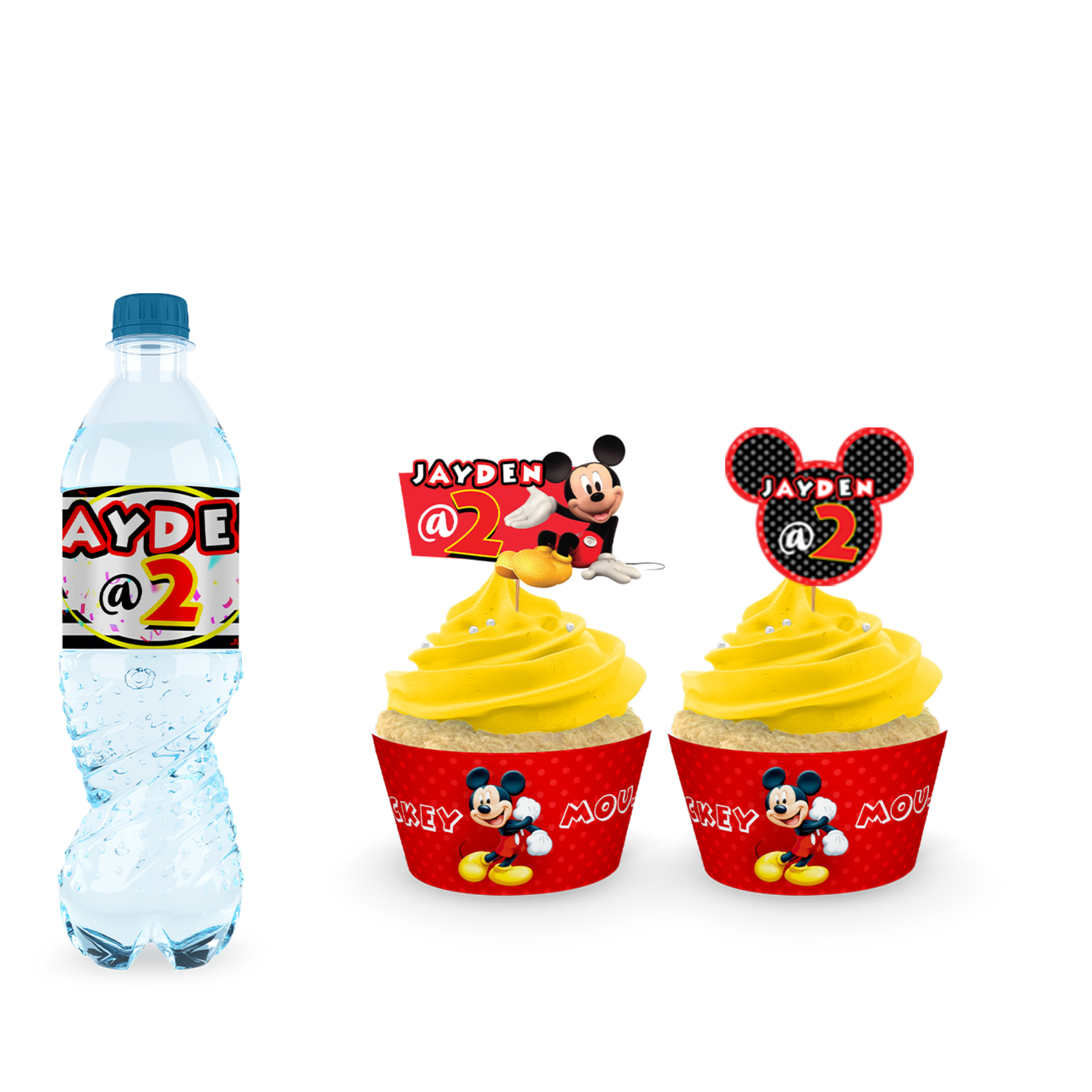Mickey Mouse waterfles labels en cupcake toppers