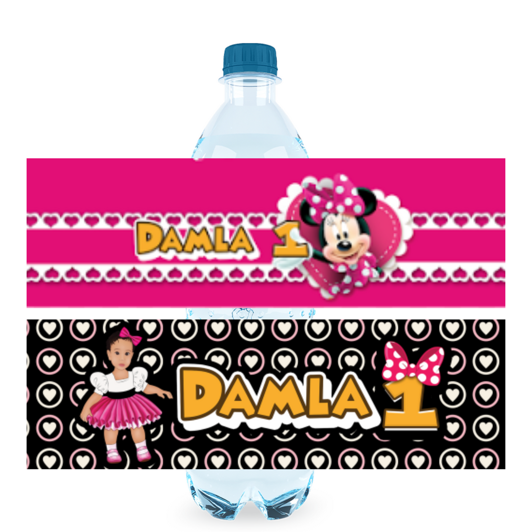 Gepersonaliseerde Minnie Mouse waterfles labels en stickers