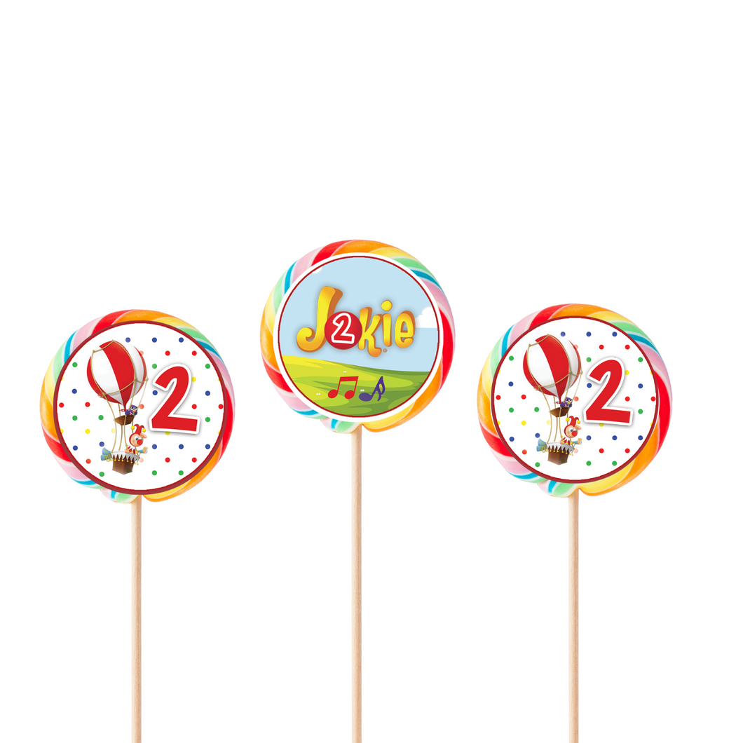 Gepersonaliseerde Jokie & Jet ronde regenboog lollies