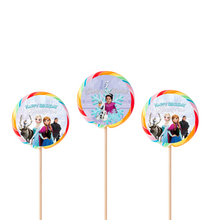 Afbeelding in Gallery-weergave laden, Gepersonaliseerde Frozen ronde regenboog lollies
