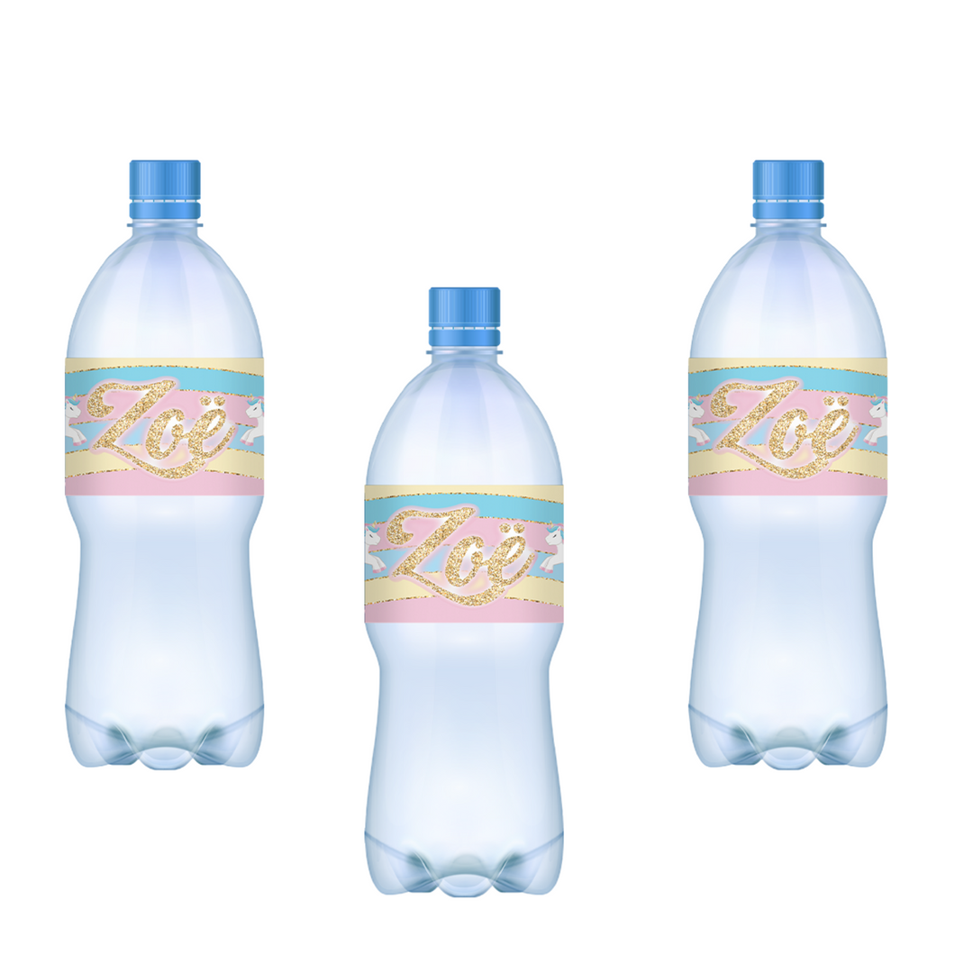 Gepersonaliseerde Unicorn waterfles labels en stickers