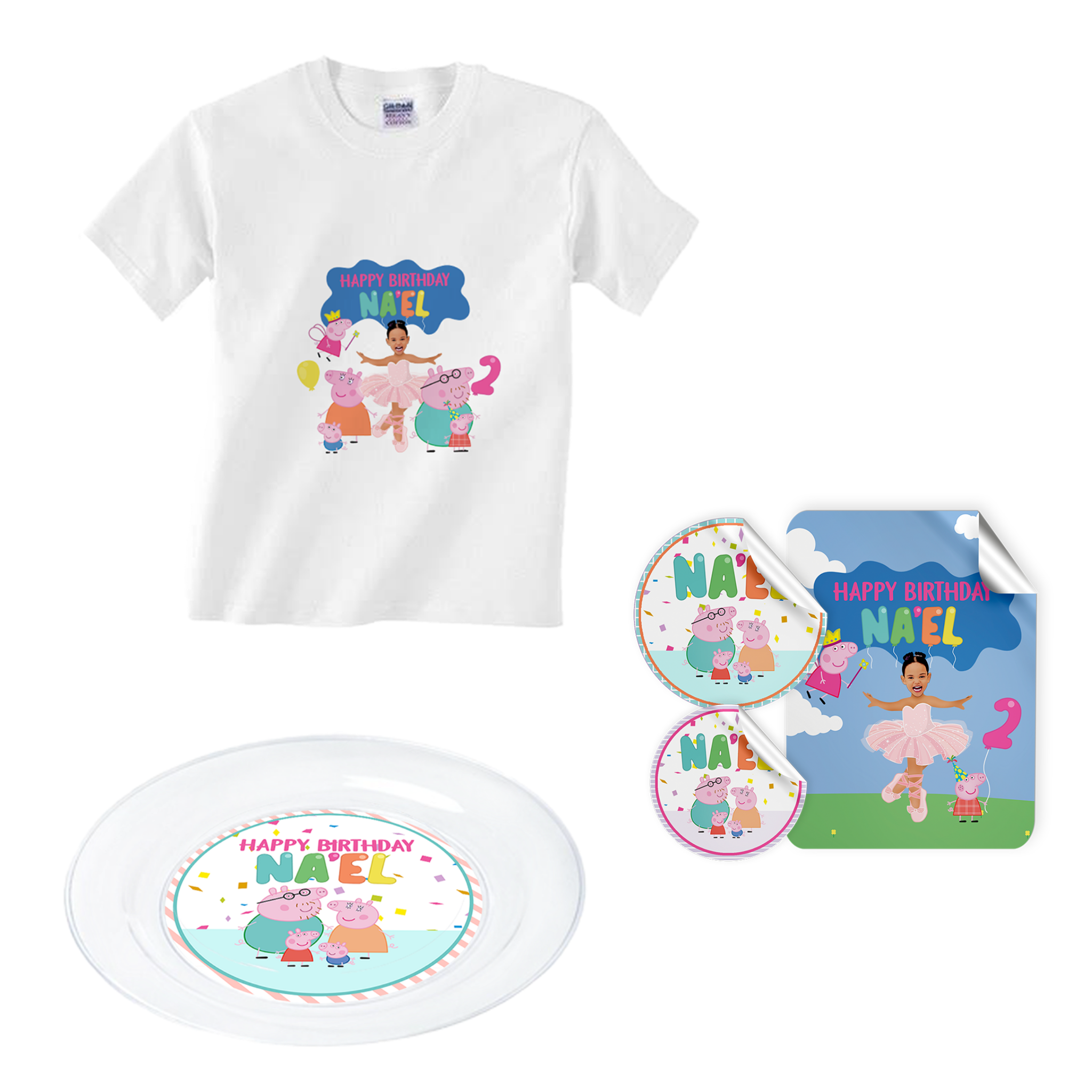 Peppa Pig t-shirt, borden en tasje