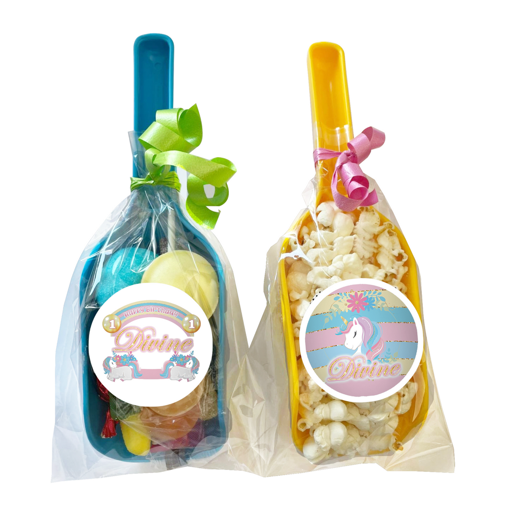 Gepersonaliseerde Unicorn Pastel snoep en popcorn schepjes