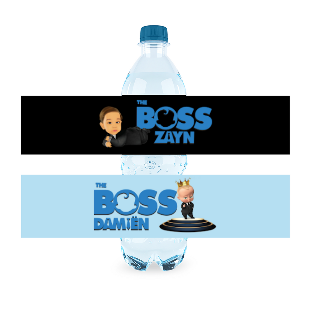 Gepersonaliseerde Boss Baby waterfles labels en stickers